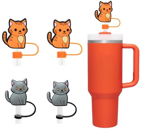 GL-Auking Straw Cover for Stanley,10mm Straw Cover Cap Compatible with Stanley 40 oz Tumbler with Handle, Straw Cover Topper for Stanley Cup Accessories (Orange Cat)