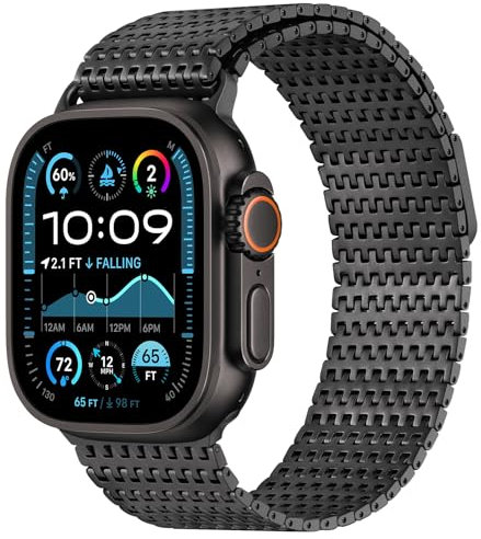 Anlinser Compatible avec Bracelet Apple Watch Ultra 2/Ultra 49mm, Bracelet en Métal Magnétique Compatible avec Apple Watch/iWatch Ultra 2/Ultra 49mm, Noir