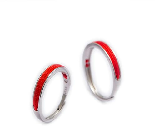 BCughia Anello Filo Rosso del Destino, Anelli Uomo Argento 925 Regolabili con Linea Rossa Anello Fidanzamento Donna Personalizzata Anelli Matrimonio Regolabili