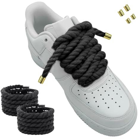 Hugwish 1 Paires Lacets corde pour air force 1, rope laces 8mm et 140cm avec coton premium, gros lacets pour sneakers baskets (1, Noir)