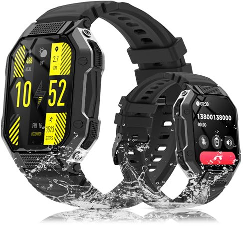 Smartwatch Herren mit Telefonfunktion, 1.83 Touchscreen Uhren 15+ Tage Batterie, Militär Smartwatch 100+ Sportmodi Fitnessuhr IP68 wasserdicht, 24H Gesundheits-Screening für Android iOS (Schwarz)