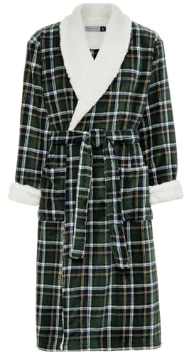 Alexander Del Rossa Herren Plüsch Sherpa Bademantel Warm Bademantel mit Taschen, Hunter Green Plaid, Medium