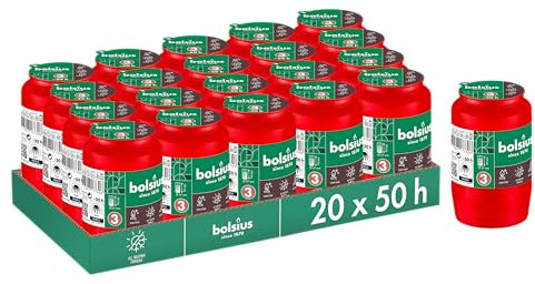 Bolsius Grablicht - Rot - 20 Stk. - Länge Brenndauer 2 Tage - Trauerkerze & Gedenkstätte Kerzen - Sauberes Abbrennen - Ohne Palmöl