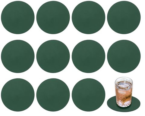 sourcing map Lot de 12 dessous de verre ronds en similicuir antidérapant et lavable pour la protection de la table basse, dessous de verre pour la maison, le bureau, le bar, vert