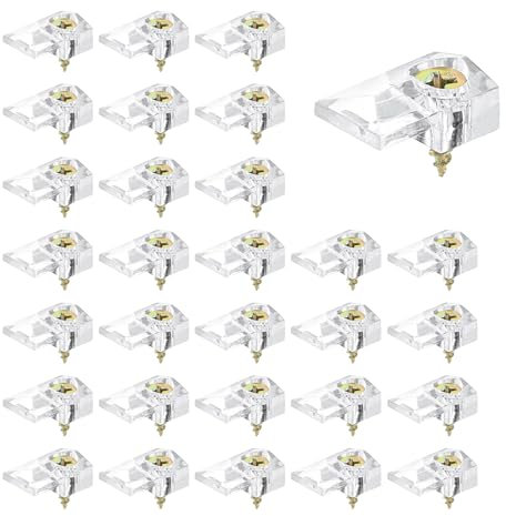 QUARKZMAN 30set Specchio Supporto Clip 4mm Cristallo Trasparente Plastica Specchio Clip Vetro Porta Ferma Kit per Fissaggio Vetro Mobile Ante (Trasparente Clip con Oro Viti)