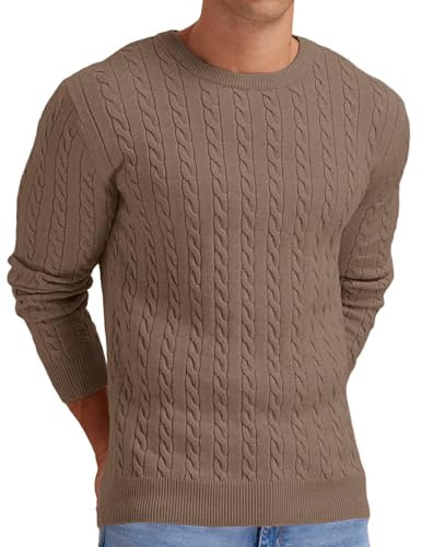 Sailwind Men's Cable Knit Jumpers Crewneck Jumper for Men Classic Pullover Sweater Soft Casual Knitwear with Ribbing Edge (Dark Khaki, M)