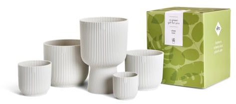 Elho Vibes Fold Round Giftset - Pots de Fleurs Intérieur - Plastique 100% Recyclé - Lot de 5 - Ø 7, 9, 11, 14 & 14 cm - Blanc/Blanc Soie