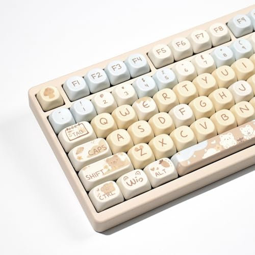 PBT Keycaps - Keycaps 75 Percent, MOA Profile Keycap Dye-Sublimation, 131 Keys Cute Round Sea Salt Bear Keyboard Keycap, Custom Keycaps Set for 60% 75% 80% 100% Mechanical Keyboard (Beige)
