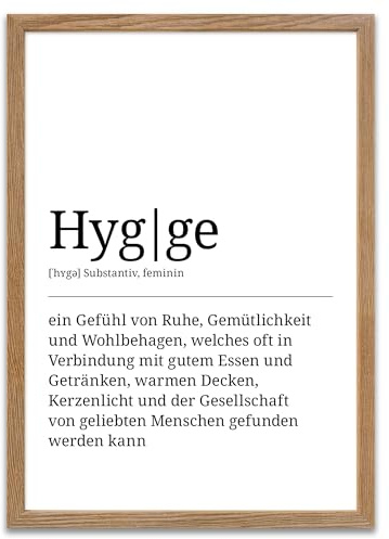 ARTFAVES® Poster Definition Hygge | Worterklärung Duden Lexikon Wanddeko Wandbild Spruch als Geschenk | mit Rahmen Holz Eiche | 30 x 40 cm