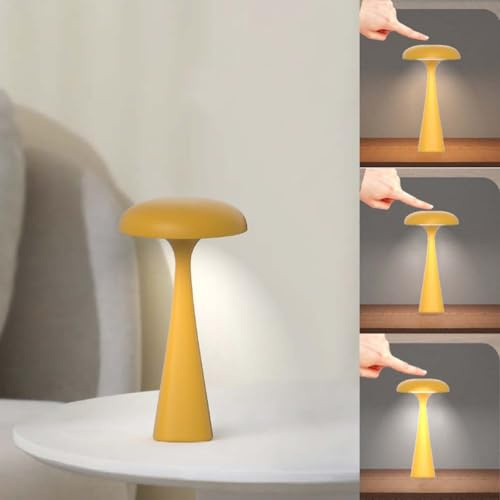 AoLa LED Pilzlampe Akku Kabellos Tischlamp Dimmbare mit Touch Control Pilz Lampe USB Aufladbar Batterie Nachttischlampe Ohne Kabel Tragbare Innen und Außen Nachtlicht Modern Mushroom Lampe,Gelb