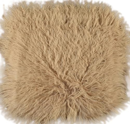 Kuhfelle Online & Nomad Tibet Lammfell Sitzauflage Stuhlkissen aus echtem Tibet Lammfell 40 x 40 cm Schaffell AuflageSchwarz, Weiß & Grau (Beige/Hellbraun)