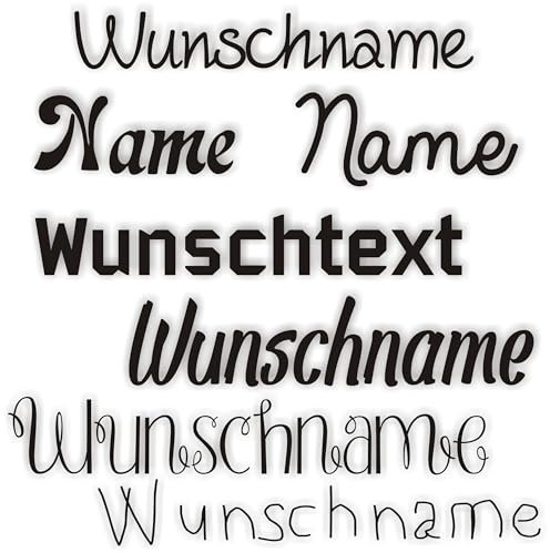 Kleckerliese Personalisierbares DTF-Bügelbild Text – 10–30 cm Breite | Eigener Name/Spruch | 30 Schriftarten & 69 Farben | Für T-Shirts, Hoodies, Taschen | Text-Transfer zum Aufbügeln Breite 15cm