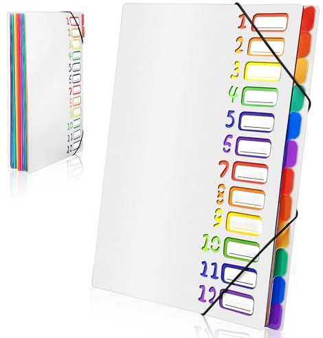 Gemtte Fächermappe A4, Mappen Ordnersystem mit 12 Fächern, 24 Taschen Dokumentenmappe Folder, Bunte Wasserdicht Ordnungsmappe für Schule Bürobedarf (Weiß)