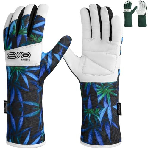 EVO Fitness Gardening gloves for Men and Women Tough Thorn Proof Comfortable Breathable Protective leather with Strong Grip Rigger Garden work Safety gloves (Long Blue, L)