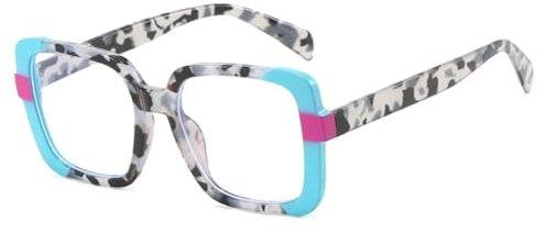 WFFZTZW Modische, bunte Brillenfassungen für Damen, klare Brillen für Herren (Muster blau)