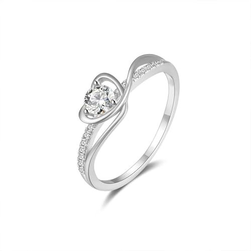 Skcess 9K Weißgold Trauringe Weiß Moissanite Ring, Herz Engagement Ring Damen Größe 49 (15.6)