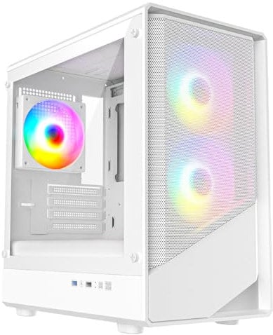 CiT Level 5 White Gaming PC Case – Micro-ATX Computer Case - Mesh Front & Tempered Glass Side Panels - 3 x 120mm ARGB Fans and 6-Port PWM Fan Hub Included - AIO Support - USB 3.0, USB 2.0 - Audio/Mic