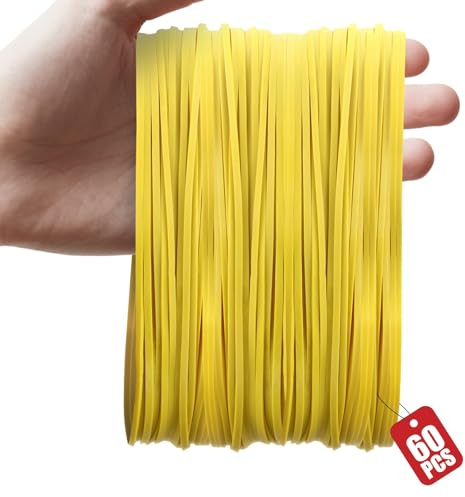 XRXYMQ 60 Pcs Large Elastic Rubber Bands 180 x 3 mm Yellow | Rubber Bands 180 x 3 mm, Heavy Duty Elastic Bands with Reusable Stretch, Strong Bundling, Files Cables Crafts and Storage