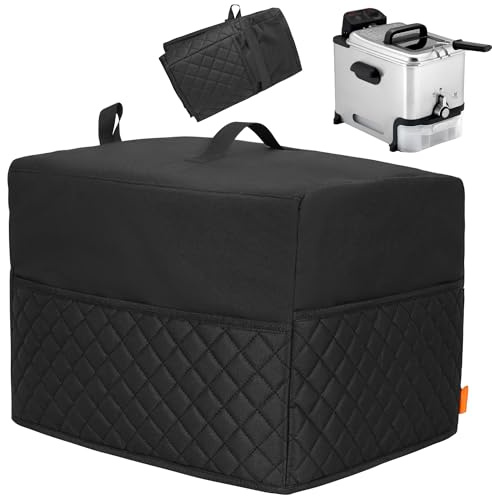 CROTIRAD Dust Cover Compatible with T-fal 3.5L Stainless Steel Deep Fryer, Easy Storage Fryer Dust Cover with Multiple Pockets for Supplies, Quilted Black