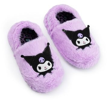 Hello Kitty Kuromi Mädchen-Hausschuhe, lila, zum Hineinschlüpfen | Flauschige für Kinder | Bequeme mit Cartoon-Motiv | Mädchen-Hausschuhe zum Entspannen