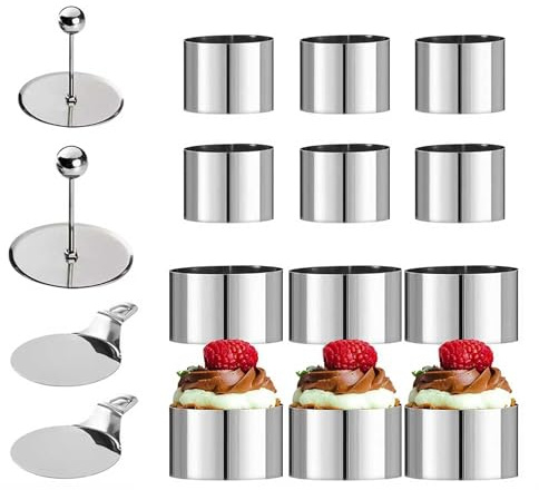 Nsawtasche Dessertringe Set, Edelstahl - Perfekt für Mousse, Torten & Backen - Inkl. Stampfer & Schablonen, Spülmaschinenfest (12)