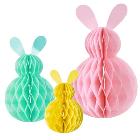 Osterdeko Wabenball, Osterhasen-Bienenstock-Kammbälle, Papier Wabenbälle, Osterhasen Papier Wabenbälle, Dekoration für Frühling Ostern Party Deko (3PCS)