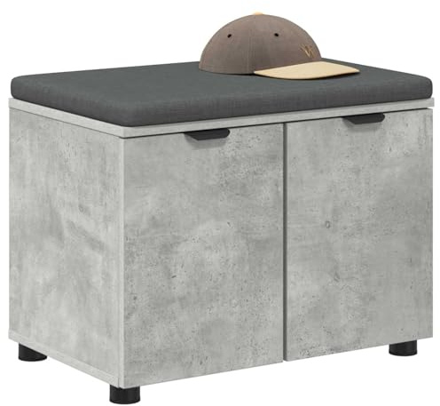 vidaXL Flurbank mit Kissen mit Regal mit Tür Betongrau 60 x 38 x 46 cm