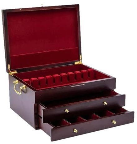 LOVIVER Silverware Storage Box Flatware Chest with Lid, 3 Layer Utensil Case Organizer, Portable Cutlery Holder for Kitchen Dining Table, Travel Camping Home, Sturdy Vintage Decorative Gift Box