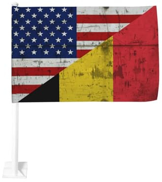 Drapeau rétro américain, belge et américain, fixation pour vitre de voiture, protection solaire, décoration, bannière double face 30 x 45 cm pour camion