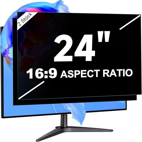 LUSA DESIGN 2 Stück 24 Zoll Blickschutzfilter für 16:9 Seitenverhältnis | Abnehmbarer Blendfrei Blaulichtfilter Computer Privacy Screen 24 Sichtschutzfolie mit Lenovo/HP/Dell/Acer/Samsung/Asus