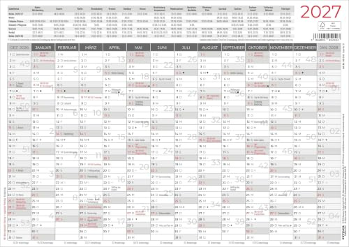 Kleiner Wandplaner 5 Stk. gerollt 2027: Jahresübersicht 70x50 cm 5 Stück gerollt mit 14 Monaten auf einen Blick, Feiertagen, Ferienterminen & Mondphasen ideal für Büro, Schule & Zuhause | Jahresübersicht 70x50 cm 5 Stk. gerollt, 14 Monate im Überblick für Büro, Schule & Zuhause