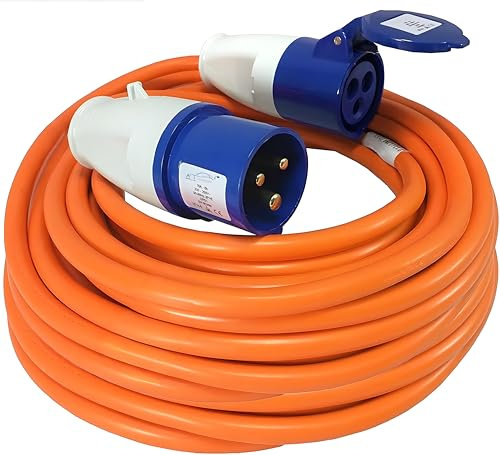 50M RV Extension Lead Cable - 240V 16 Amp Heavy Duty Camping Caravan Hook Up Cable - High Vis Orange - Perfect For Campervan & Motorhome