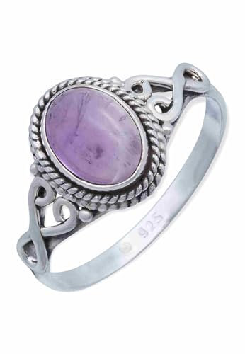 mantraroma Anello da donna in argento 925 con pietra preziosa ametista viola insolita e giocosa