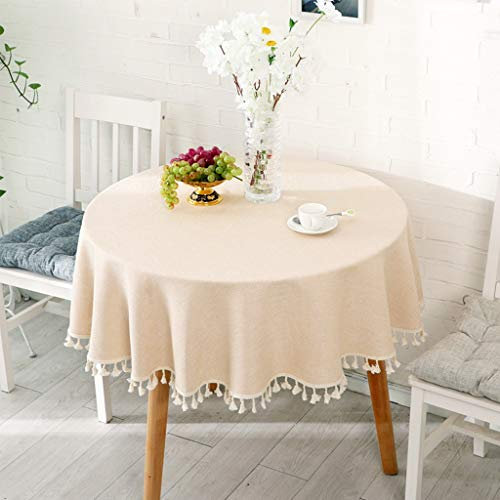 Jiaju Pure Color Tischdecke Baumwolle Leinen Tisch Rund Antependium Rechteckig Japanischer Stil Schlicht Modern Nordeuropa, Stoff, Khaki, 180 * 180cm