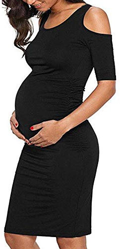 Robe Moulante D Épaule Froide pour Femme De Vêtements Enceinte Robe Maternité Photo Safe Health One Step Up (Color : Schwarz, Size : S)