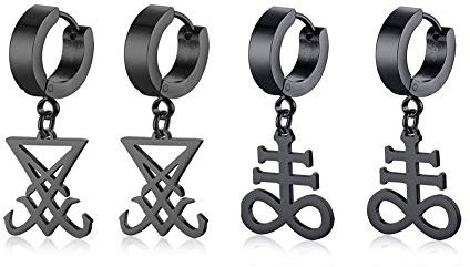 XUANPAI Satanic Jewerly 2 Pairs Kirche von Satan Siegel von Luzifer Schlenkerohrringe für Männer Frauen Teen, Schwarz