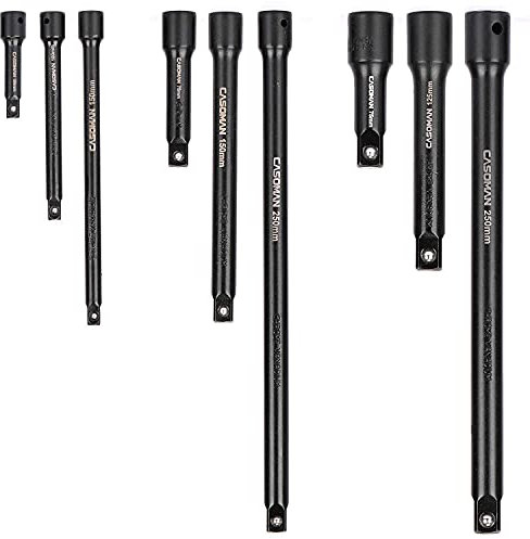 CASOMAN 9 Pieces Extension Bar Set, 1/4, 3/8 and 1/2 Drive Socket Extension, Premium Chrome Vanadium Steel with Black Phosphate Finish