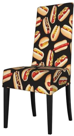 ASEELO 4 Stück Esszimmerstuhlhussen Fun Food Hot Dogs Stretch Stuhlhussen Esszimmer Stuhl Schonbezüge Abnehmbare Waschbar Wiederverwendbar Home Kitchen Decor Protector