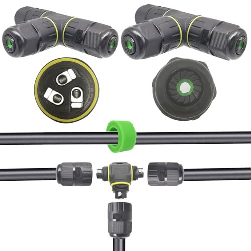 CTRICALVER 2 pz Scatola di giunzione IP68 resistente alle intemperie Outdoor|Tipo T Gland elettrici esterni manica accoppiatore cavo Ø 9-12mm|3 core Connettore per cavo esterno
