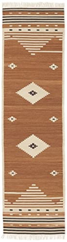 RugVista, Tribal, Teppich, Kurzflor Teppich, 80 x 300 cm, Läufer, Moderner Kelim Teppich, Wolle, Flur, Schlafzimmer, Küche, Wohnzimmer, Senfgelb, Mehrfarbig