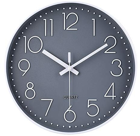 jomparis 33cm Modern Quartz Lautlos Wanduhr Schleichende Sekunde ohne Ticken Analoge Wanduhr Dekor für Wohnzimmer, Zimmer, Büro (Grau)