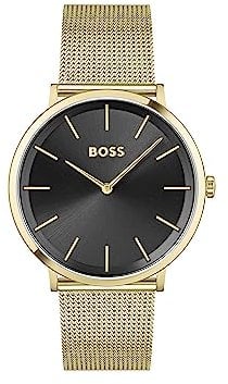 BOSS Analogue Quartz Watch for Men with Gold Colored Stainless Steel mesh Bracelet - 1513909