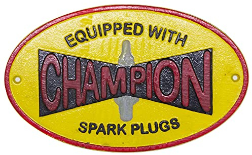 Foy and Co Champion Spark Plugs Vintage Cast Iron Wall Sign 17cm x 27.5cm