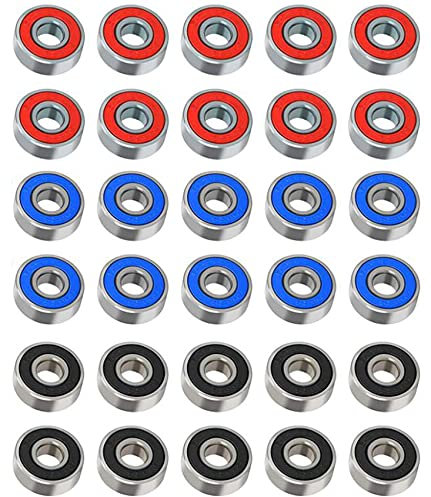 30 Pack 608 ZZ Kugellager, 608zz Metall Double Shielded Miniatur Rillenkugellager (8mm x 22mm x 7mm) für Skateboard Roller Inline Skates (Rot, Schwarz, Blau)