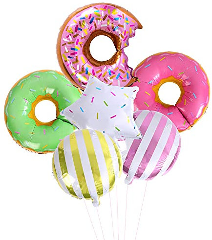 Donut-Luftballons Geburtstagsdekoration, 6 Stück Süßigkeiten-Donut-Themen-Geburtstagsballons für Mädchen und Kinder, Donut-süße Folienballons für Themen-Geburtstags-Hintergrund