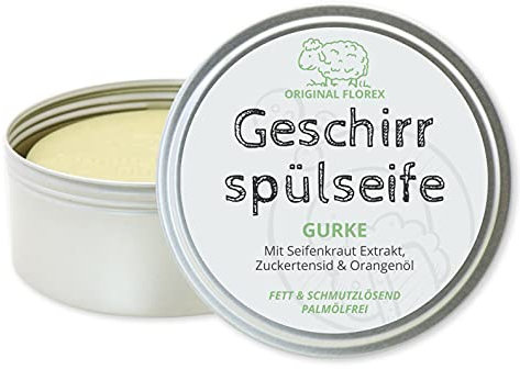 Geschirrspülseife - Festes Spülmittel - 150g rund in Dose, Gurke