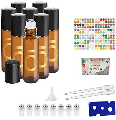 Ferry Pier Roll on flasche glas,Braune Roll On Flasche Leer 10ml,Wiederbefüllbare Rollerflasche für ätherische Öle, Parfums, Massagen. Ideal für Zuhause, Reisen (8 Stück)……