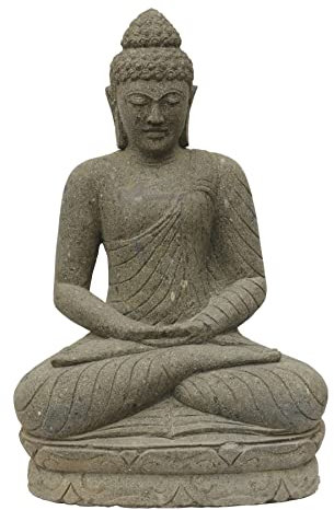 STONE art & more Buddha Figur Meditation, sitzend, H 75 cm, Steinfigur, Steinmetzarbeit aus Lavastein, frostfest, Grün