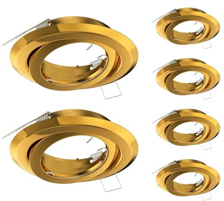 ledscom.de 6 uds. marco empotrado en techo FABI, redondo, orientable, dorado brillante