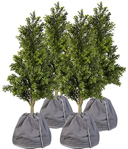 Royal Gardineer Gartenvlies: 4er-Set Thermo-Topfschutz für Pflanzen, 50x45 cm, Drainage, anthrazit (Haubenvlies, Winterschutz Hauben, Gewächshaus)